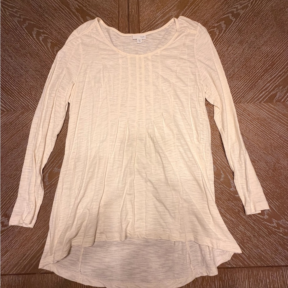 J. Jill Cream Long-Sleeve Pleated Front Tee